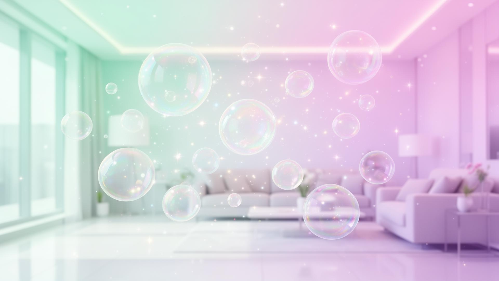 Sparkling clean room with bubbles